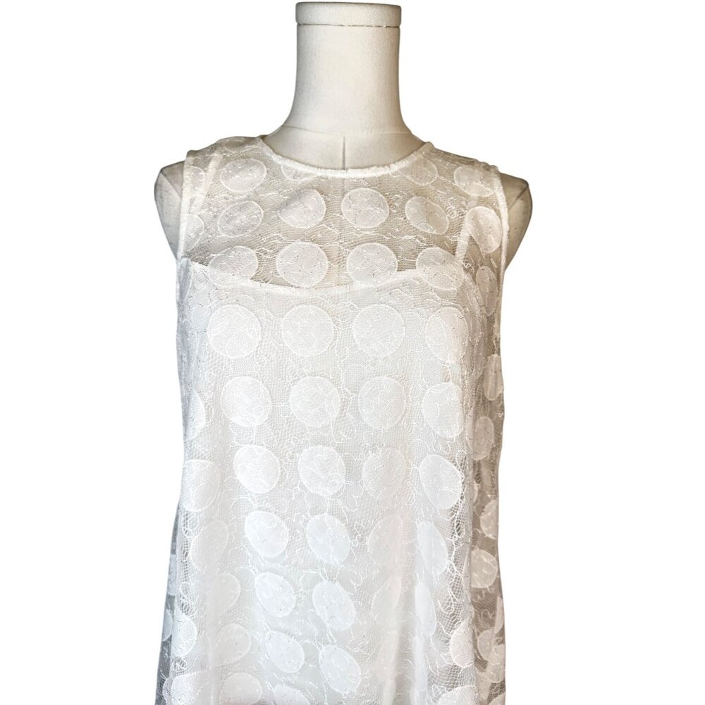Donna Morgan Size 6 White Lace Polka Dot Sleeveless Shift Dress - Picture 5 of 15